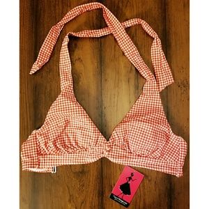 Unique Vintage Bikini Top Red White Gingham xs